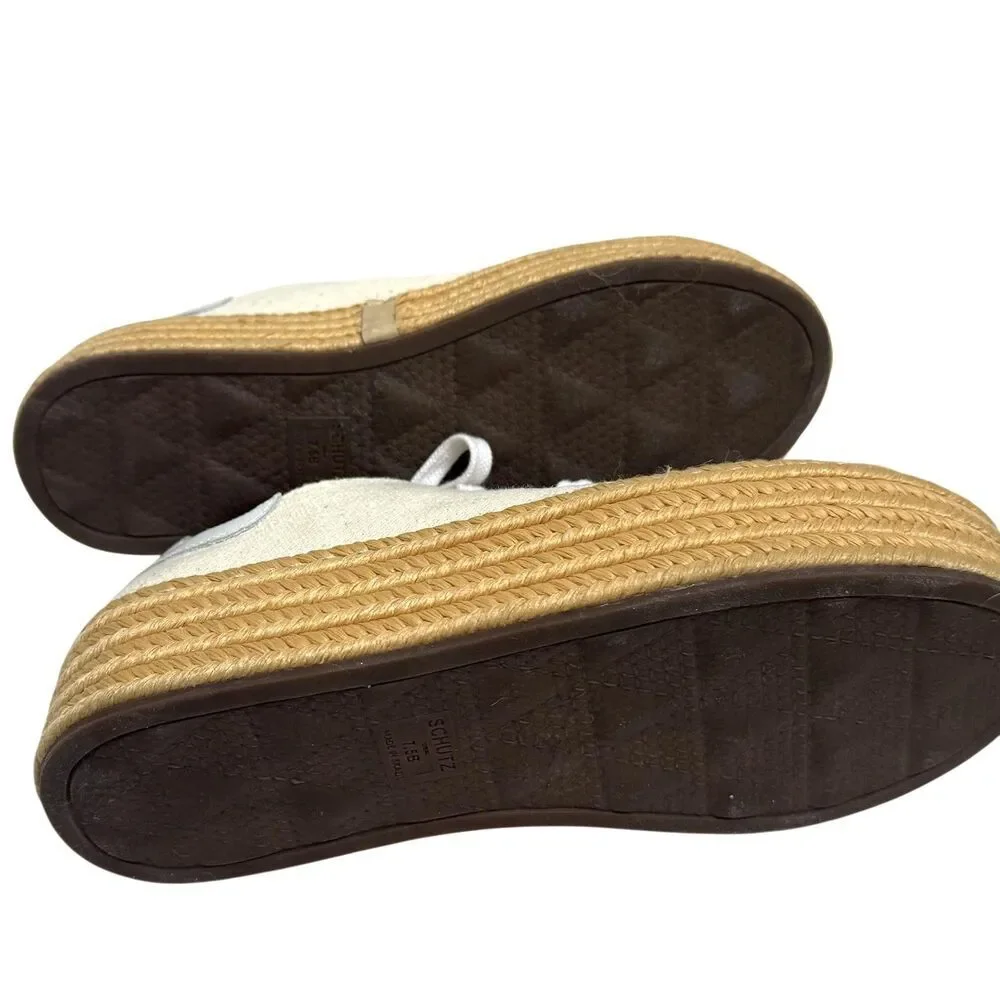 Schutz Luana Espadrille Platform Shoes Womens Size 7.5B Beige Canvas Lace Up